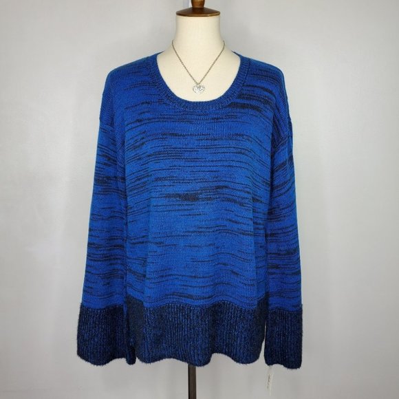 Style & Co Blue Black Knit "Holiday Muse" Wide Sleeve Sweater NEW NWT Size S - Picture 1 of 11